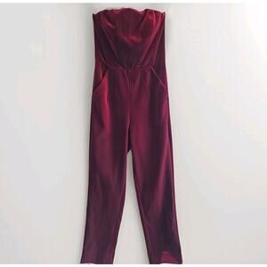 Nicholas Velvet Strapless Jumpsuit Burgundy Corset Wide Leg Women Sz 2 NWT
